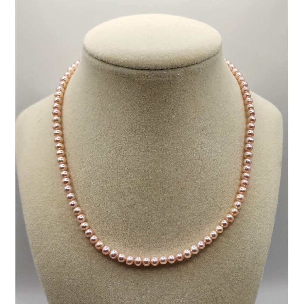 Vintage Stamped FIC 10K Genuine Pink Pearl Necklace Strand Women 16" Knotted